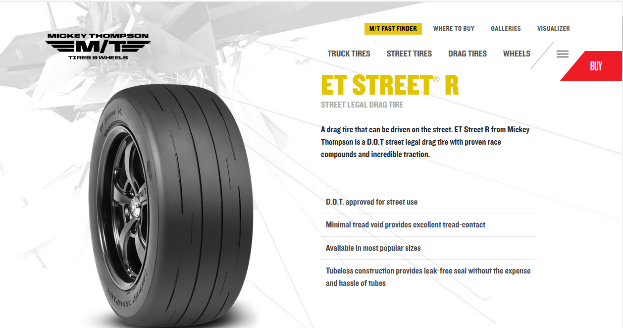 ET Street™ R (Bias), ET Street® R, ET Streetl® S/S, Pro Drag Radial, Pro Bracket Radial and ET Drag® Air Pressure Guidelines